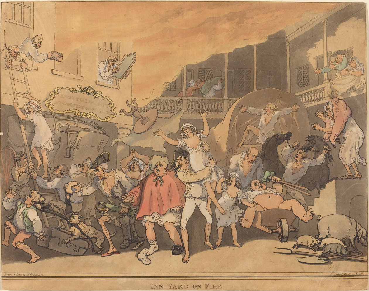 De Herberg in Brand door Thomas Rowlandson