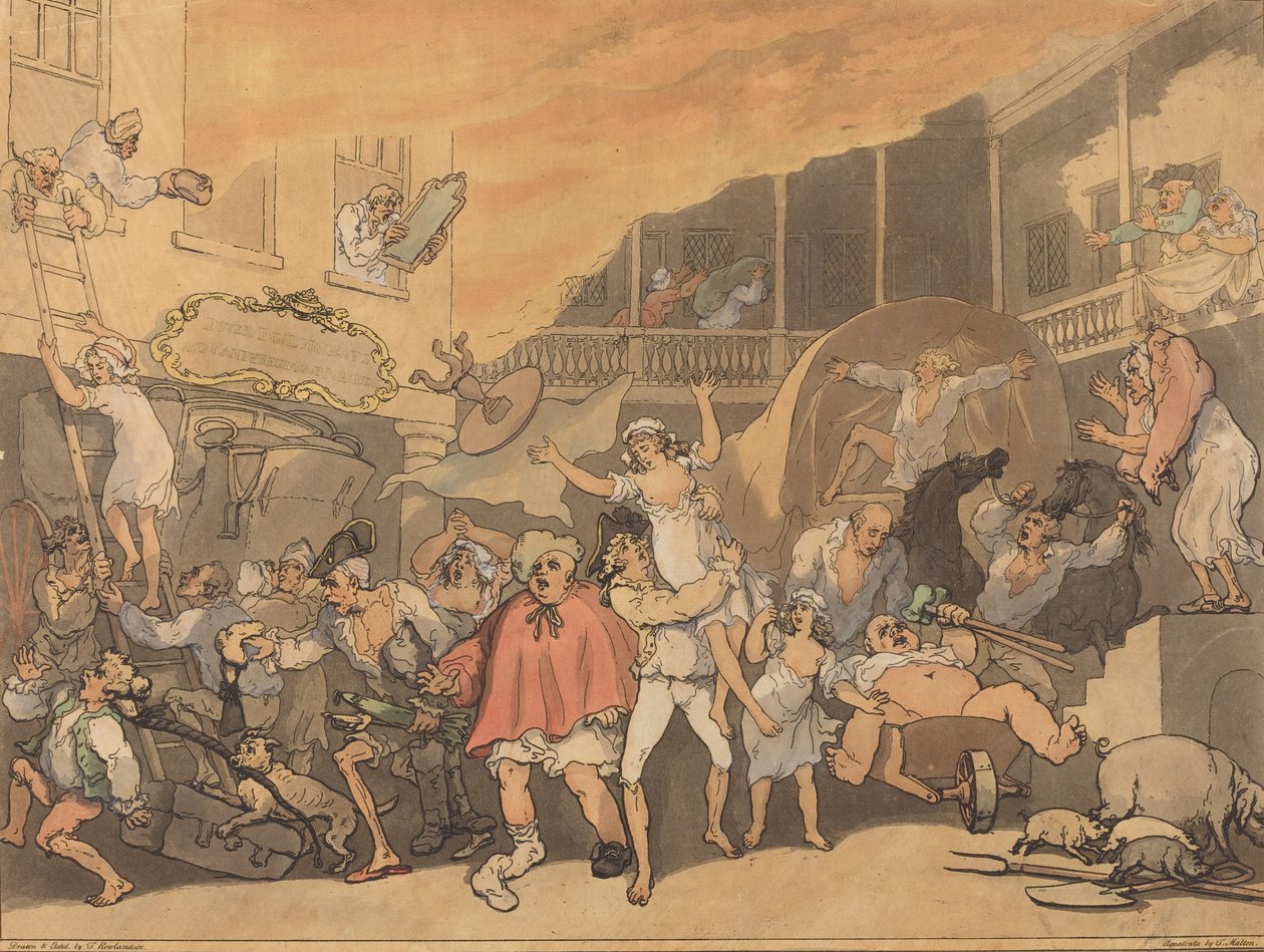 De Herbergwerf in Brand, 1791 door Thomas Rowlandson