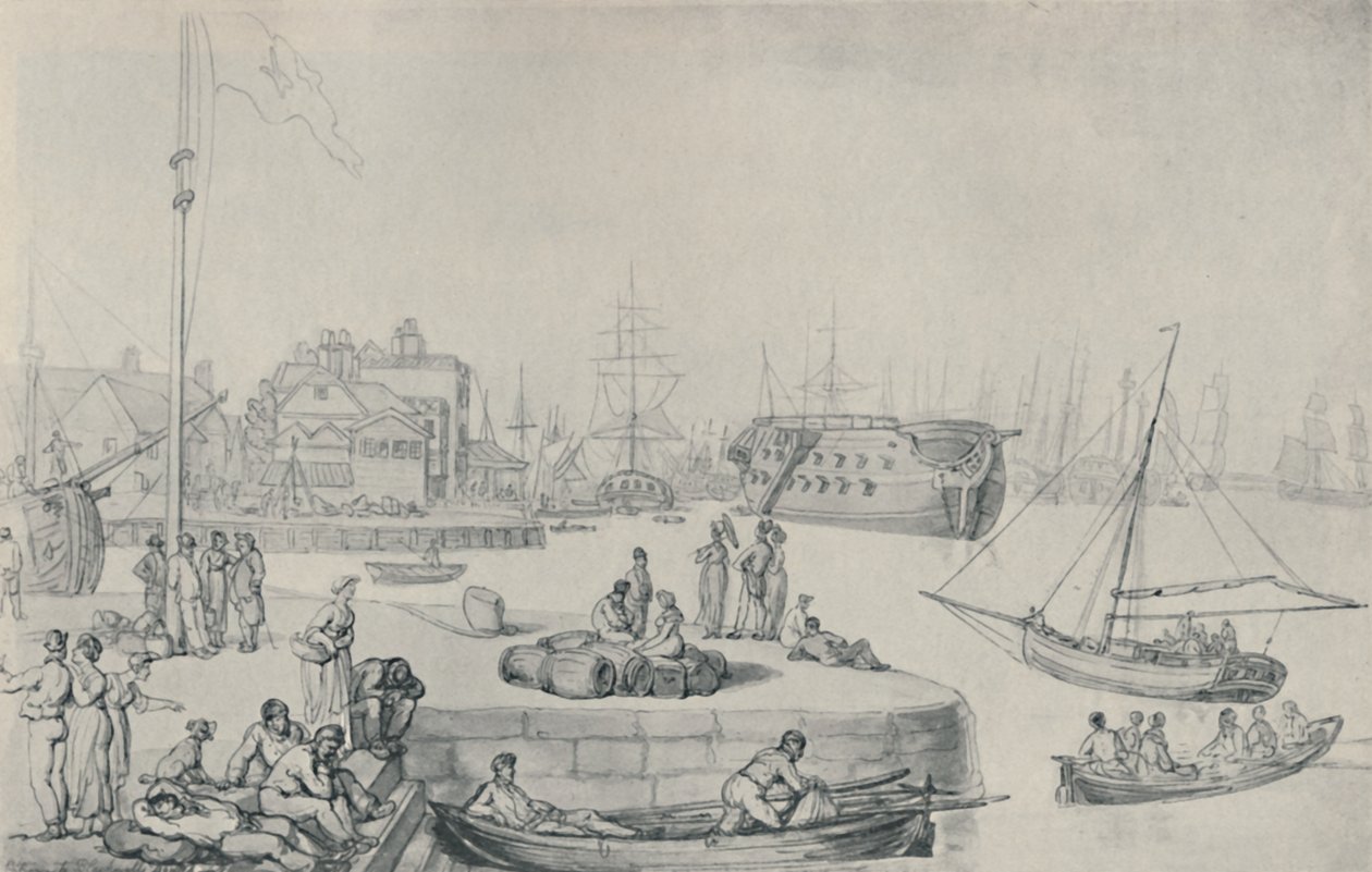 De Kade, Blackwall Docks door Thomas Rowlandson