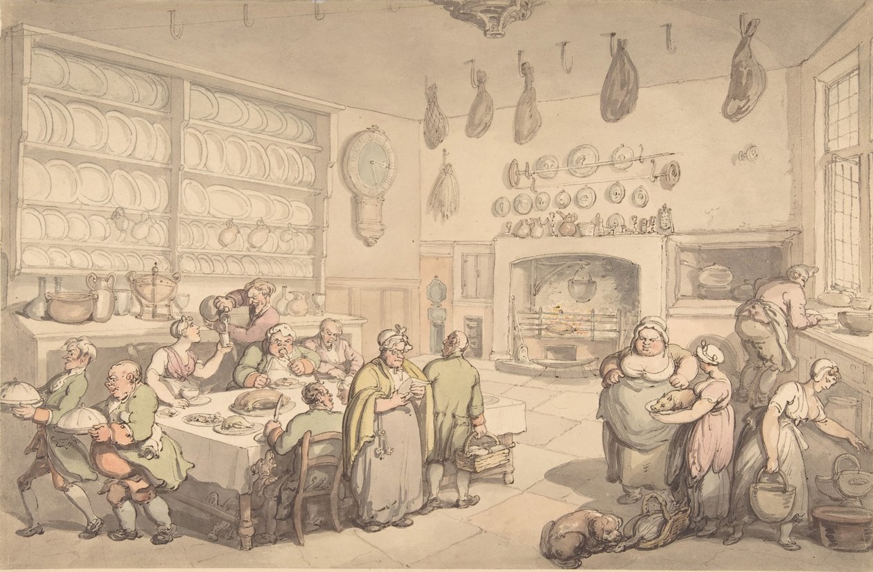 De Keuken van de Squire, laat 18e-begin 19e eeuw door Thomas Rowlandson