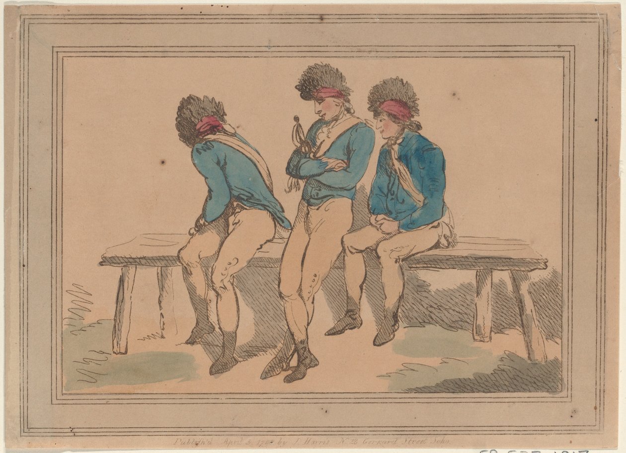 Drie vrijwilligers door Thomas Rowlandson