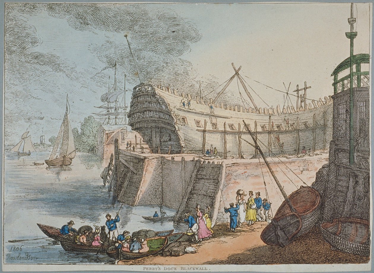 Uitzicht op Brunswick Dock door Thomas Rowlandson