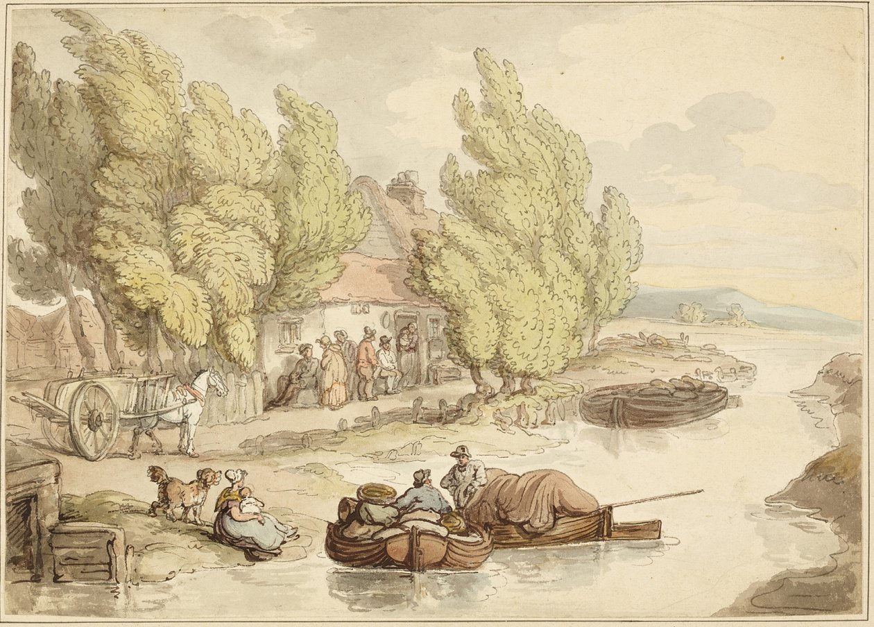 Dorp aan de rivier door Thomas Rowlandson