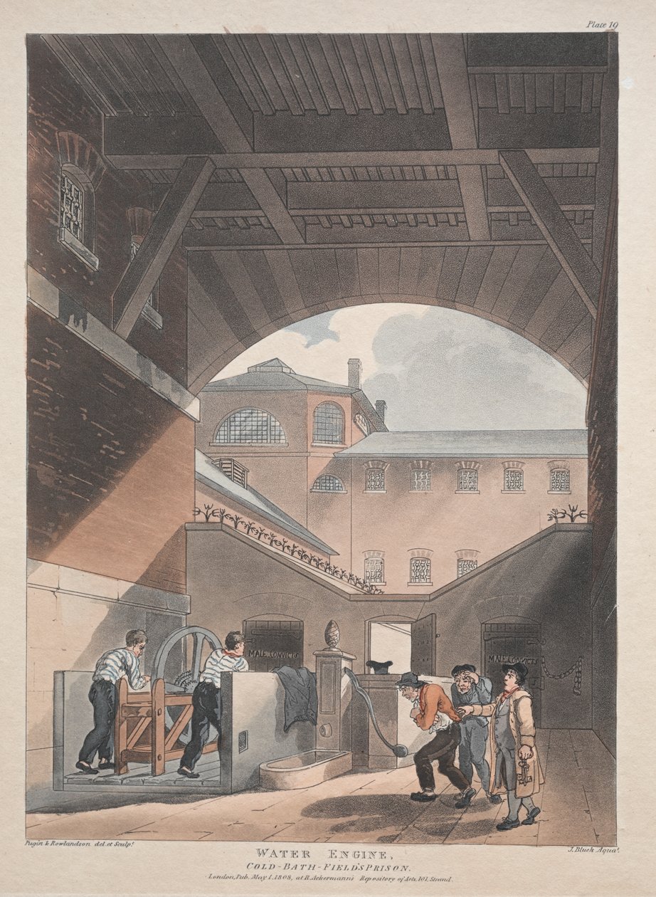 Watermotor, koud bad, veldgevangenis door Thomas Rowlandson