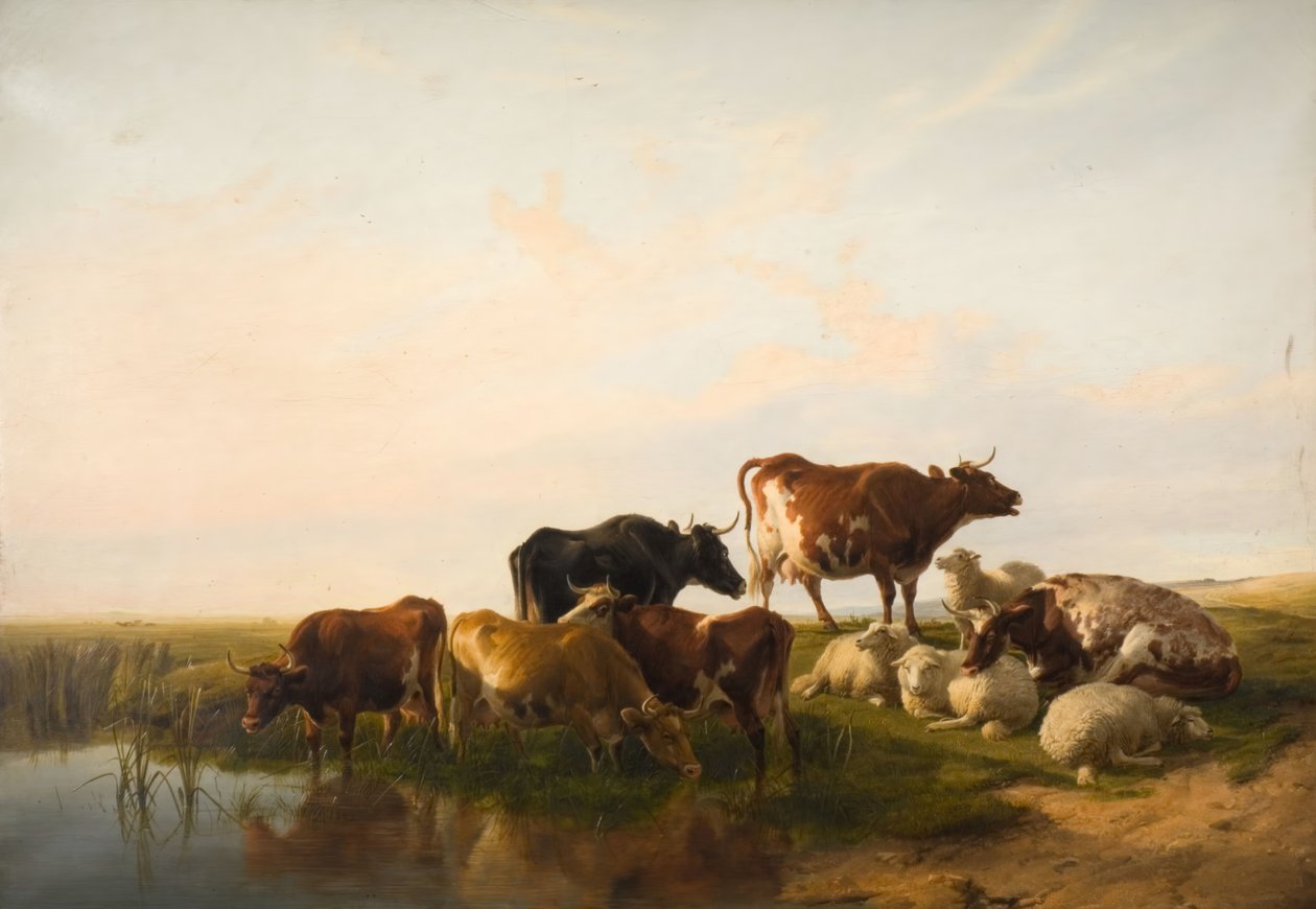 Landschap met vee en schapen, 1872 door Thomas Sidney Cooper
