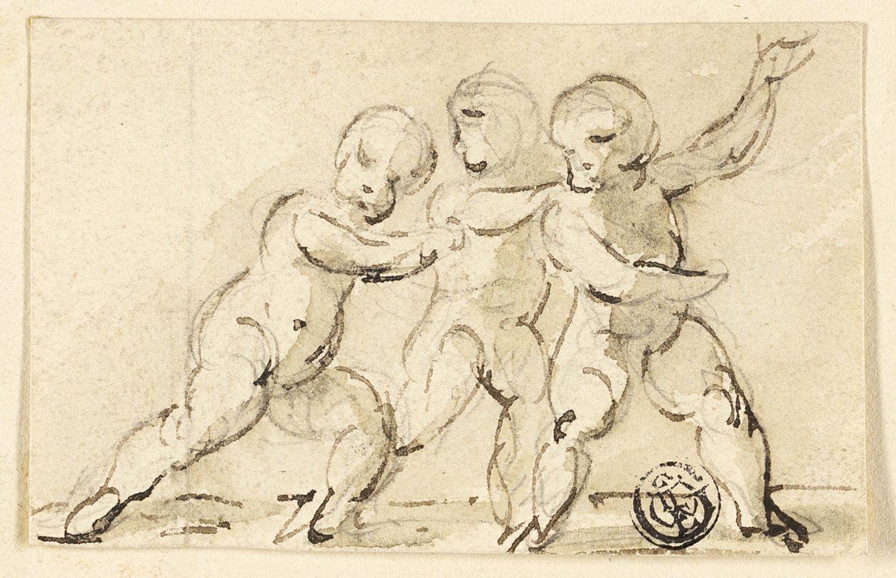 Drie Putti aan het Spelen door Thomas Stothard