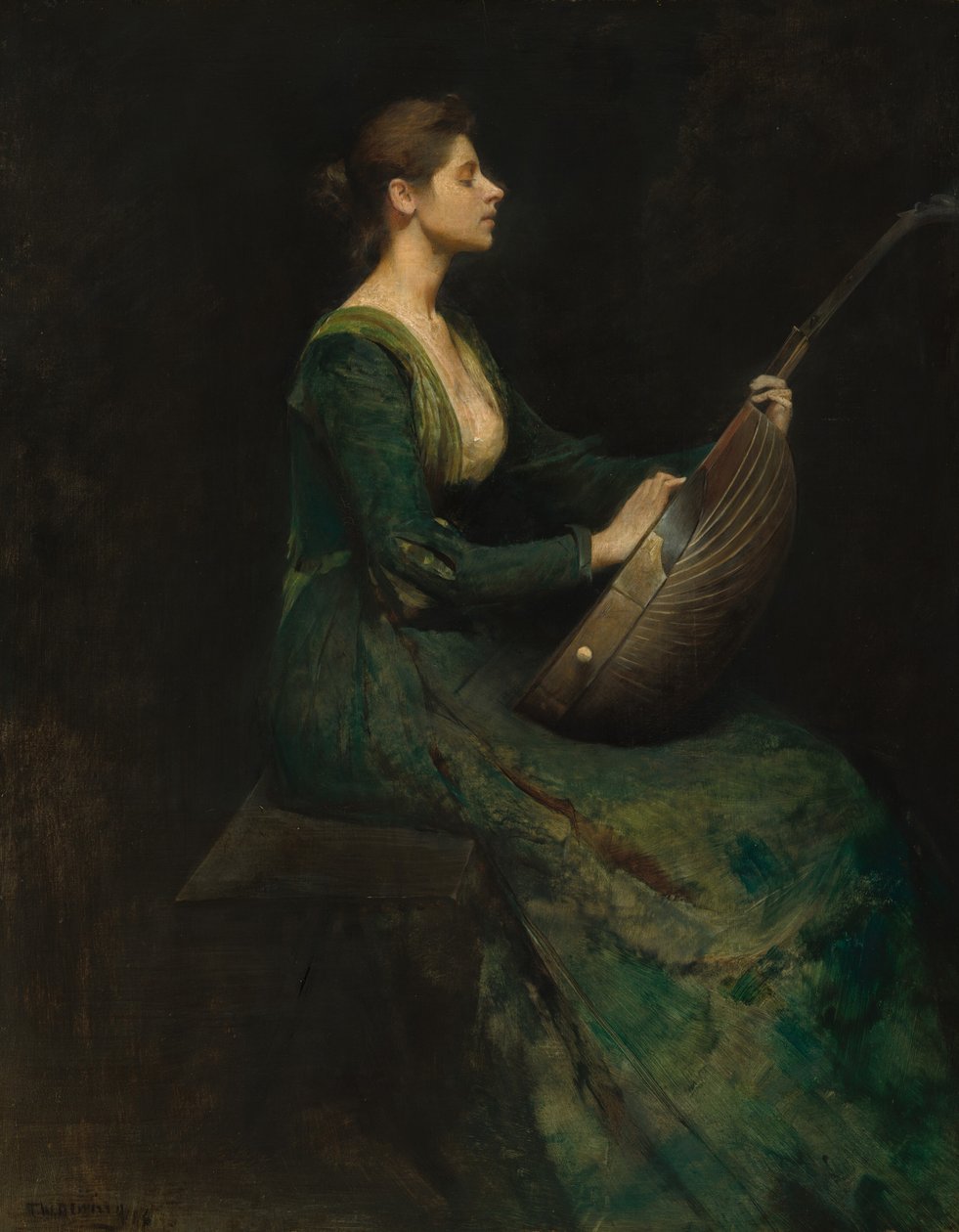 Dame met een Luit door Thomas Wilmer Dewing