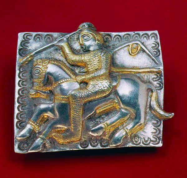 Plaquette met krijger, ca. 400-350 v.Chr. door Thracian