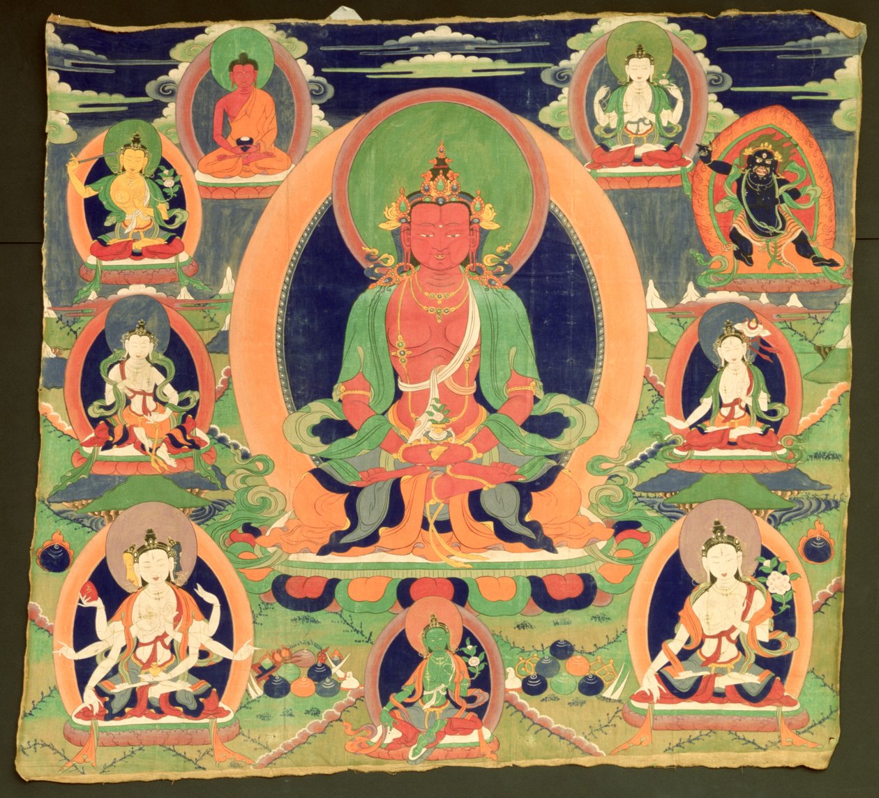 Thangka schilderij met Amitayus door Tibetan School