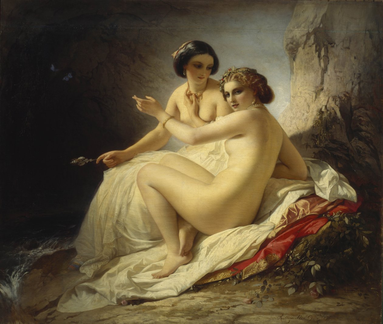 Twee meisjes in een grot, 1859 door Timofei Andreyevich Neff