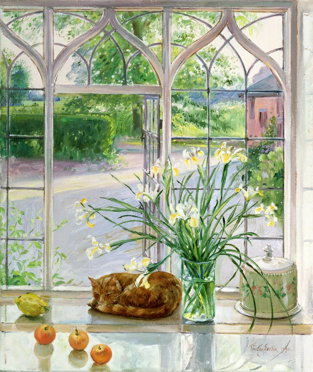 Iris en slapende kat, 1990 door Timothy Easton