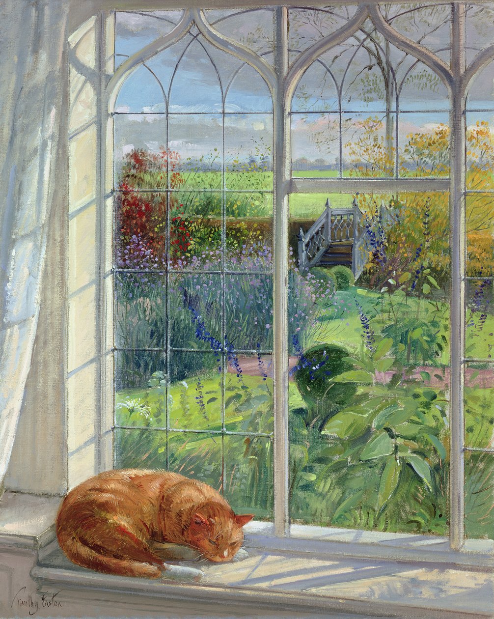 Slapende kat en Chinese brug door Timothy Easton