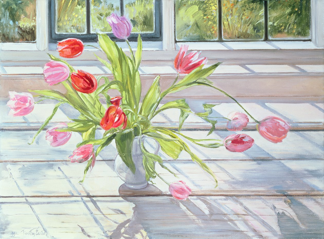 Tulpen in het avondlicht, 1990 door Timothy Easton