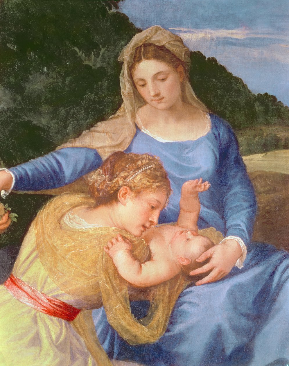 De Maagd en het Kind met Johannes de Doper en een vrouwelijke heilige (detail) door Tiziano Vecelli