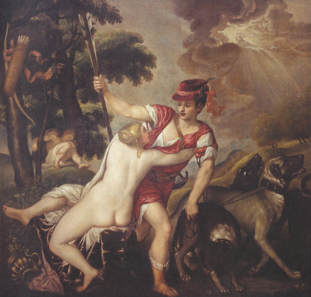 Venus en Adonis door Tiziano Vecelli