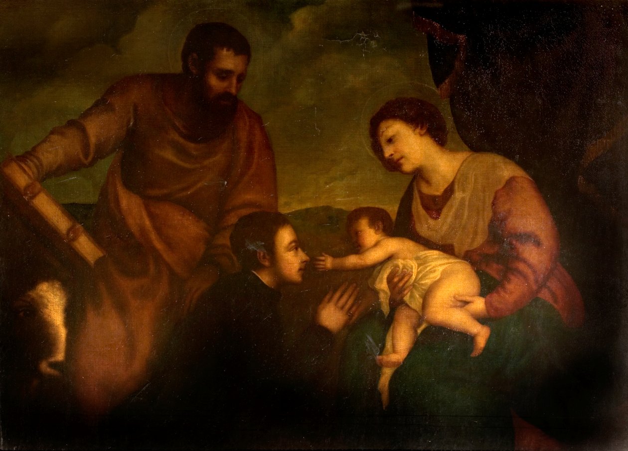 Madonna en kind met St. Mark door Tiziano Vecelli