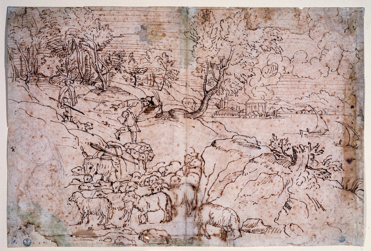 Studie van landschap met schapen door Titian (c.1488 1576)