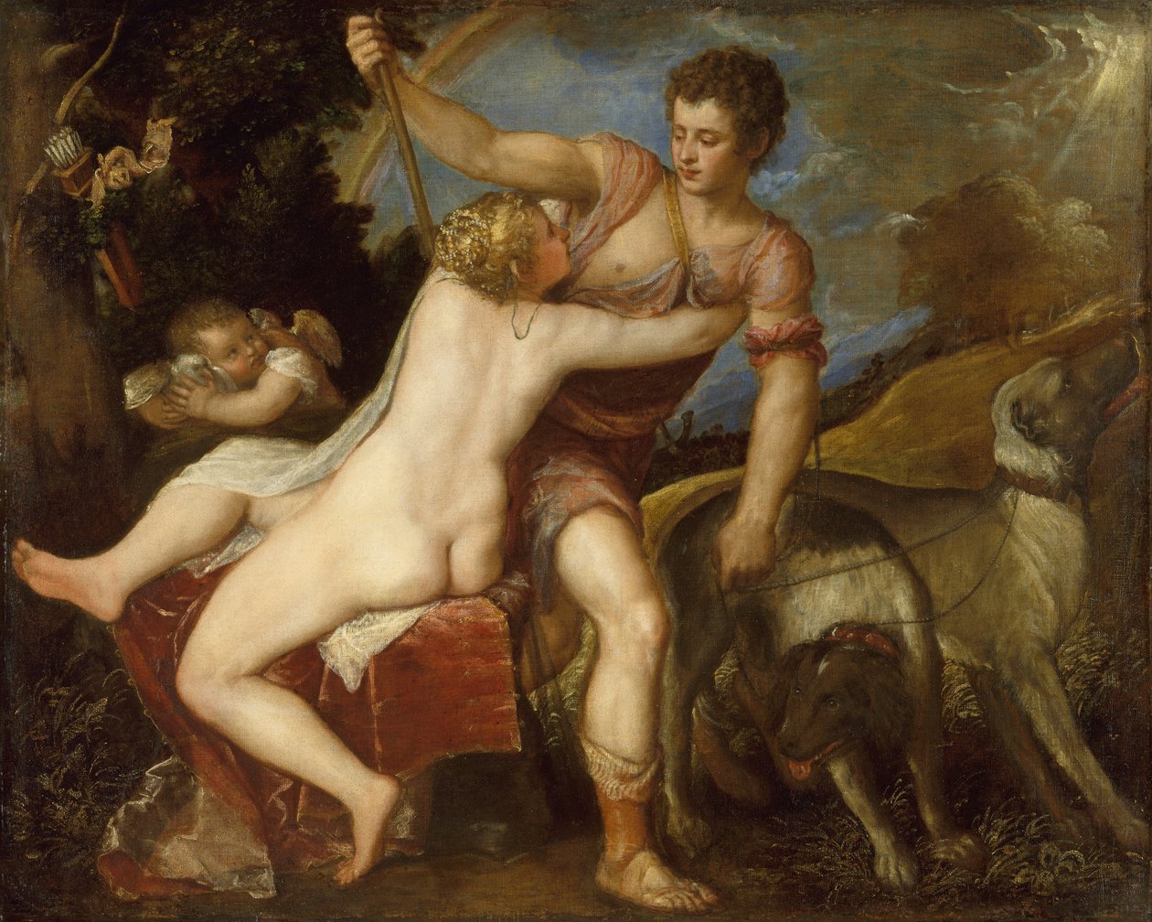 Venus en Adonis door Tiziano Vecelli