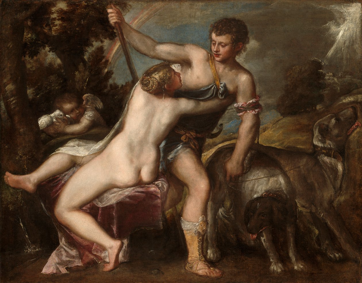 Venus en Adonis door Tiziano Vecelli