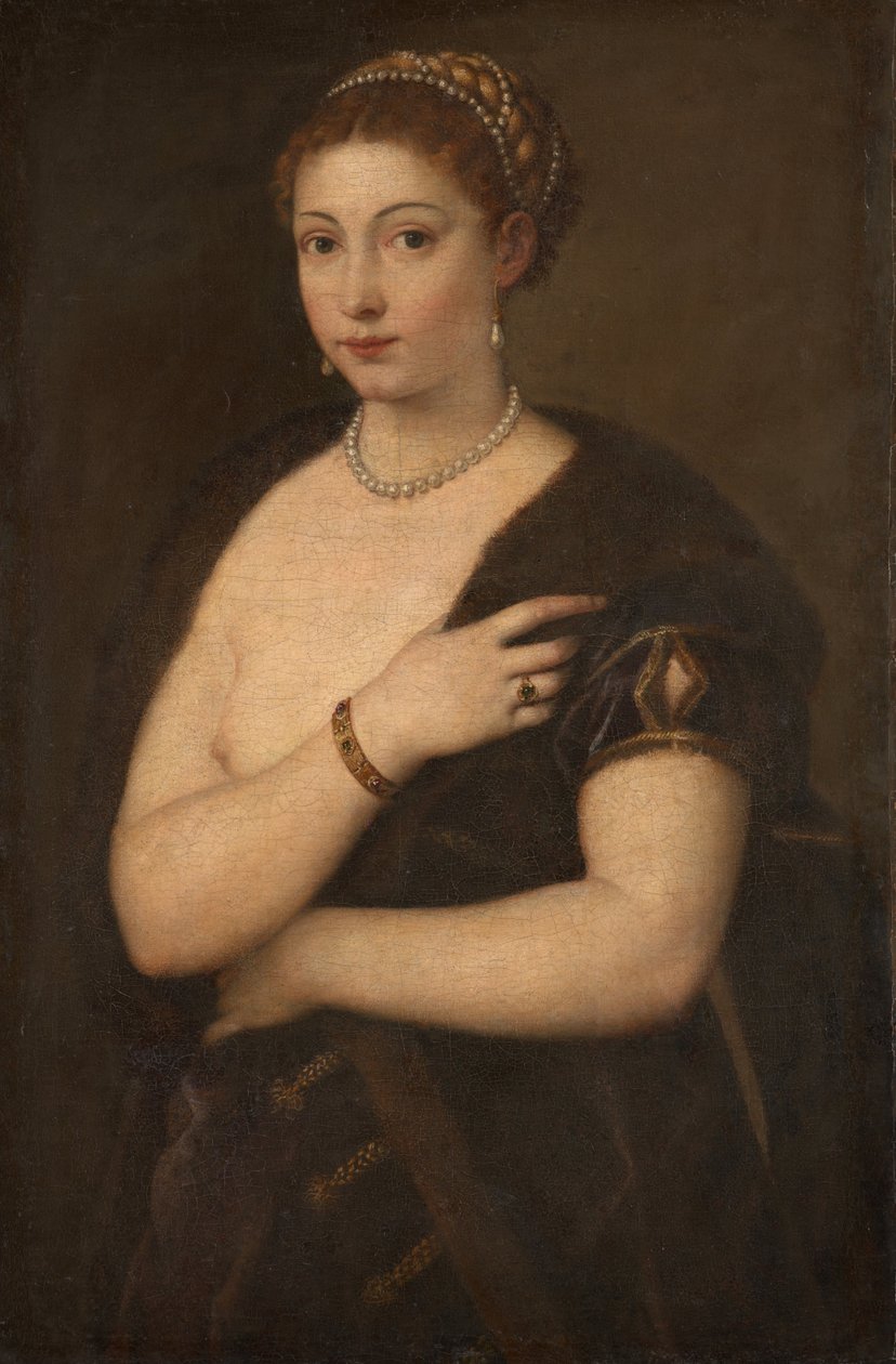 Meisje in een Bontjas door Tiziano Vecelli