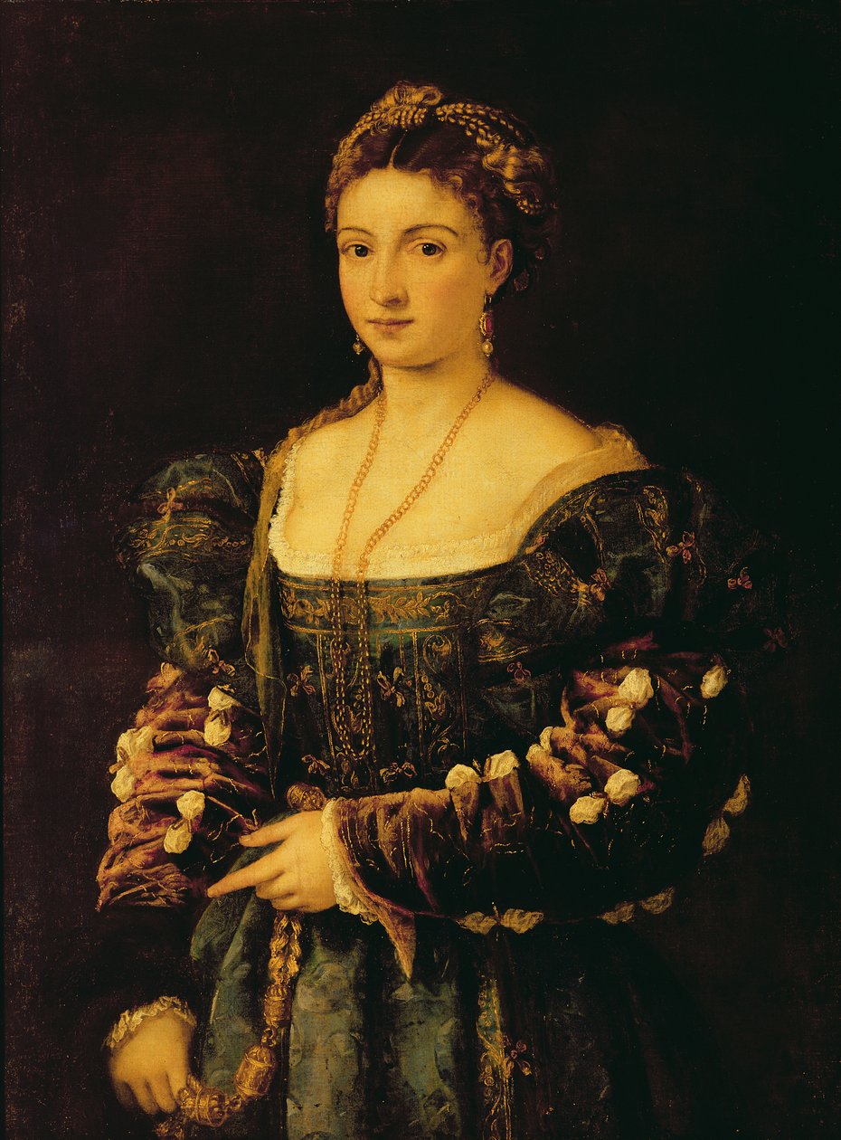 Portret van een vrouw, genaamd La Bella door Tiziano Vecelli