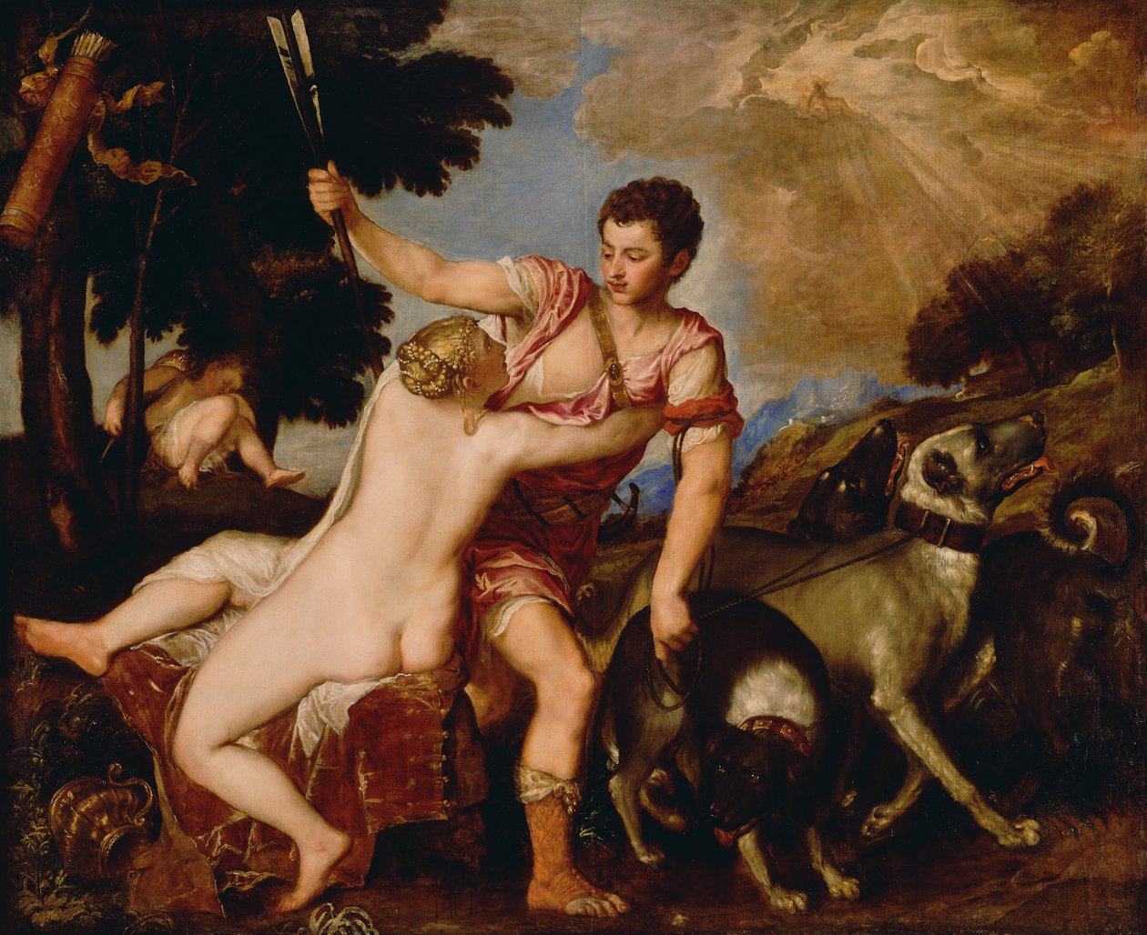 Venus en Adonis door Tiziano Vecelli