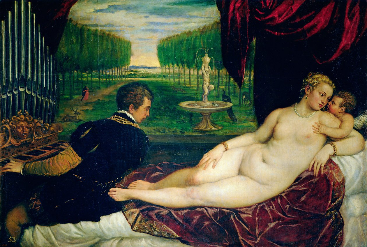 Venus met een organist en Cupido, c.1540-50 door Tiziano Vecelli