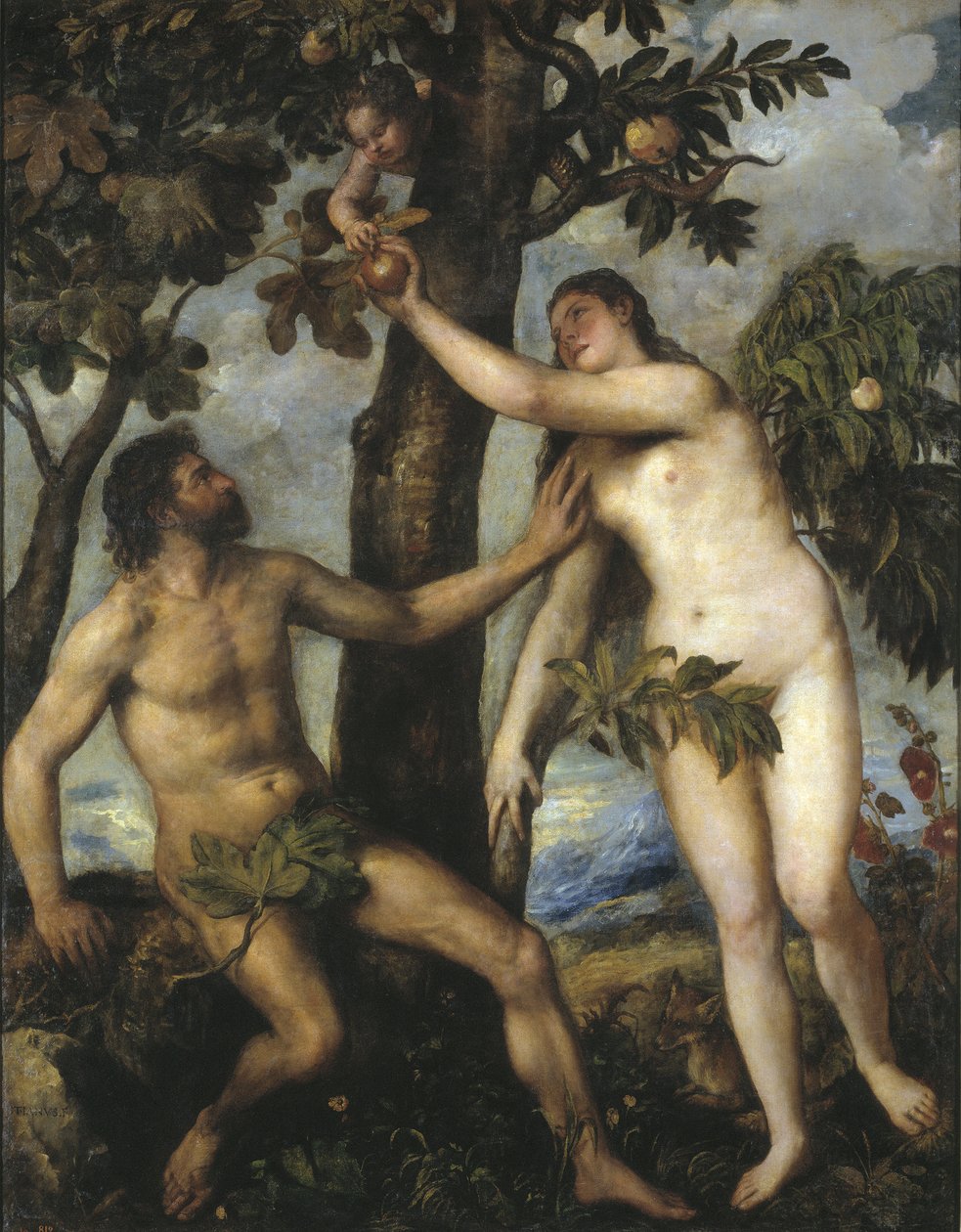 Adam en Eva, c. 1550 door Tiziano Vecelli