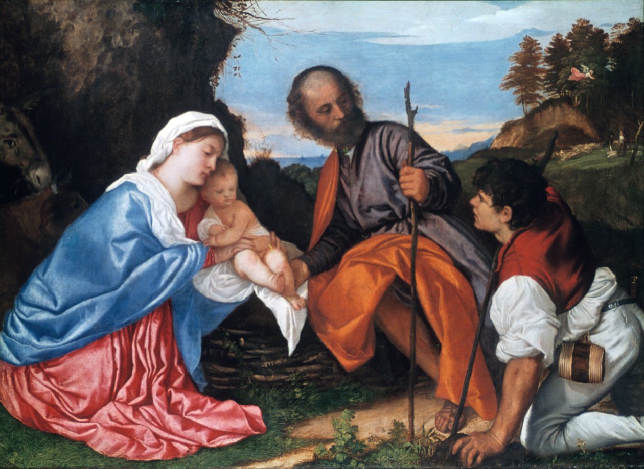 De Heilige Familie met een herder, ca. 1510 door Tiziano Vecelli