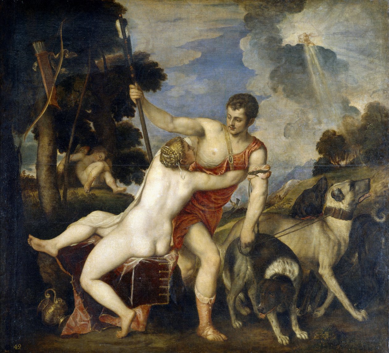 Venus en Adonis door Tiziano Vecelli