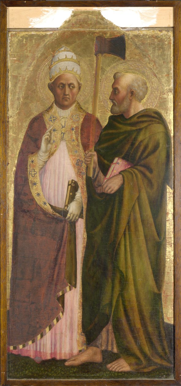 Een paus (St. Gregorius) en St. Matthias door Tommaso Masolino da Panicale