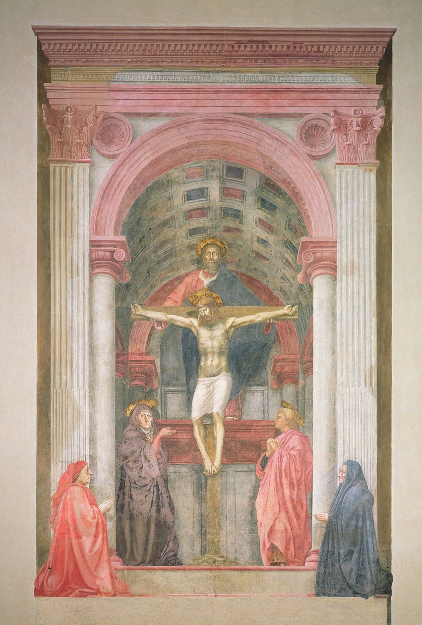 De Drie-eenheid, 1427-28 (na restauratie) (detail) door Tommaso Masaccio