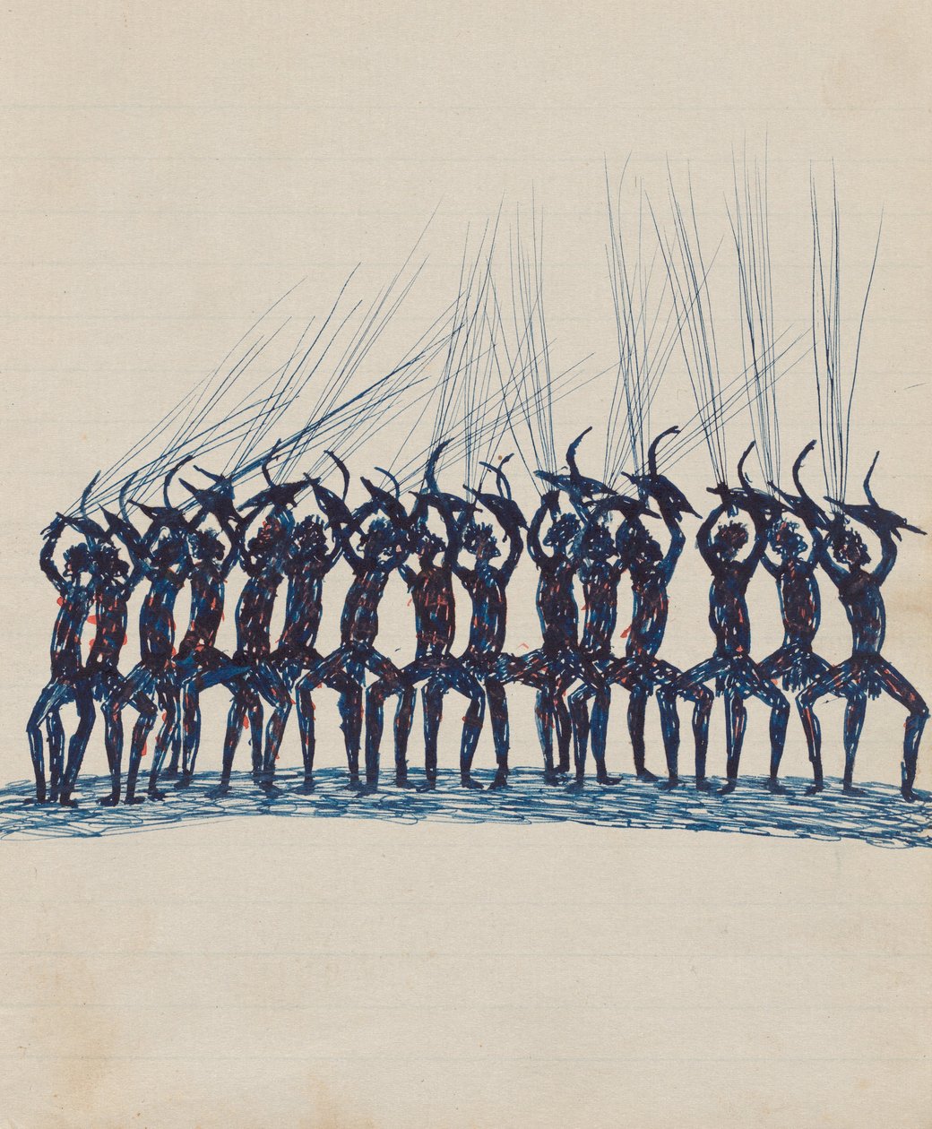 Kwatkwat-mensen - Oorlogsdans (schetsboek van activiteiten van Aboriginals en blanken) door Tommy McRae