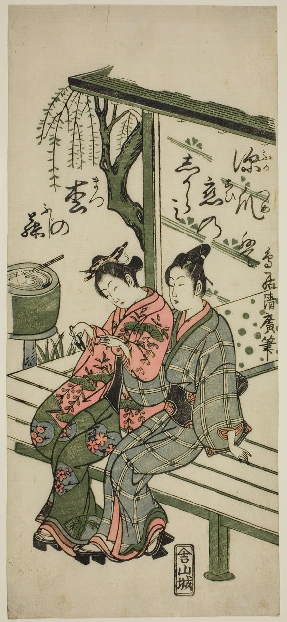 Liefhebbers op een Veranda door Torii Kiyohiro