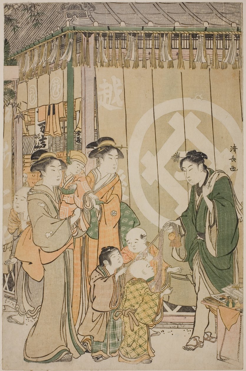 De Echigoya op Nieuwjaarsdag door Torii Kiyonaga