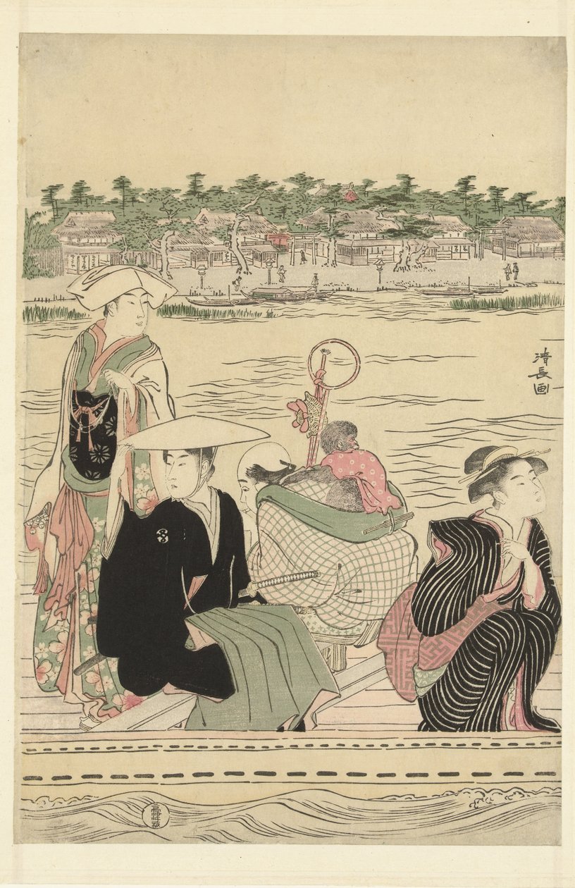 Veerboot op de rivier de Sumida door Torii Kiyonaga
