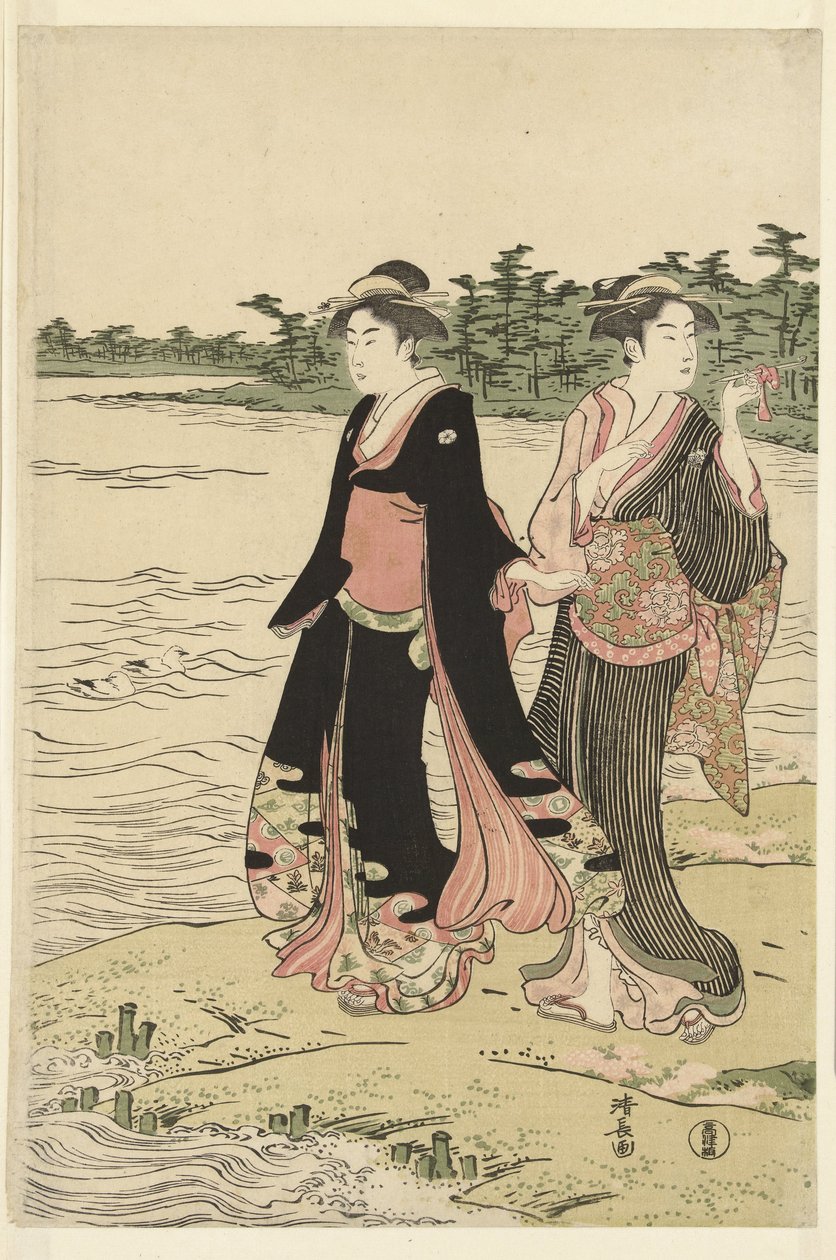 Veerboot op de rivier de Sumida door Torii Kiyonaga