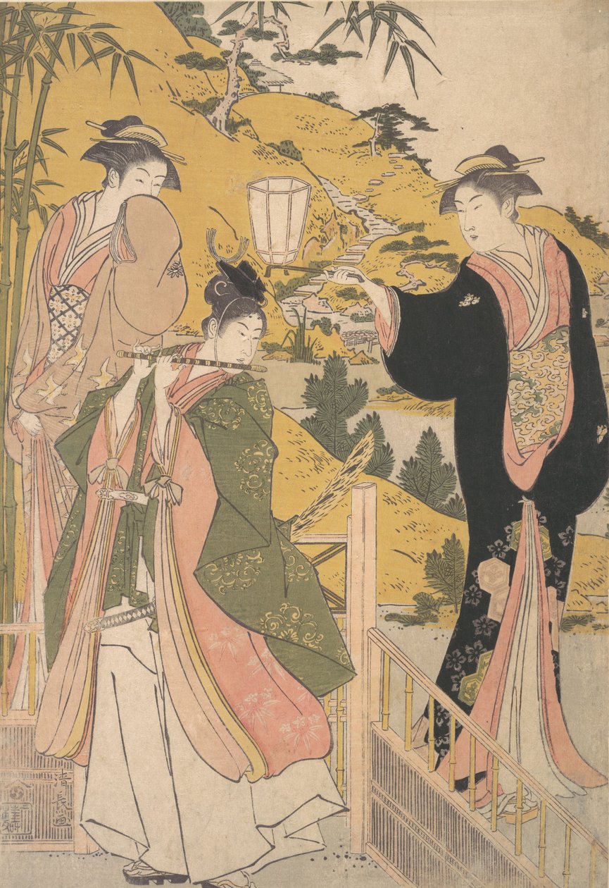 Yoshitsune die Jorurihime serenade brengt door Torii Kiyonaga