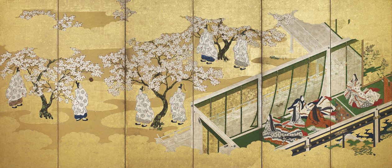 Het verhaal van Genji, hoofdstuk 34; Kashiwagi ziet de Derde Prinses, Edo-periode door Tosa Mitsuoki