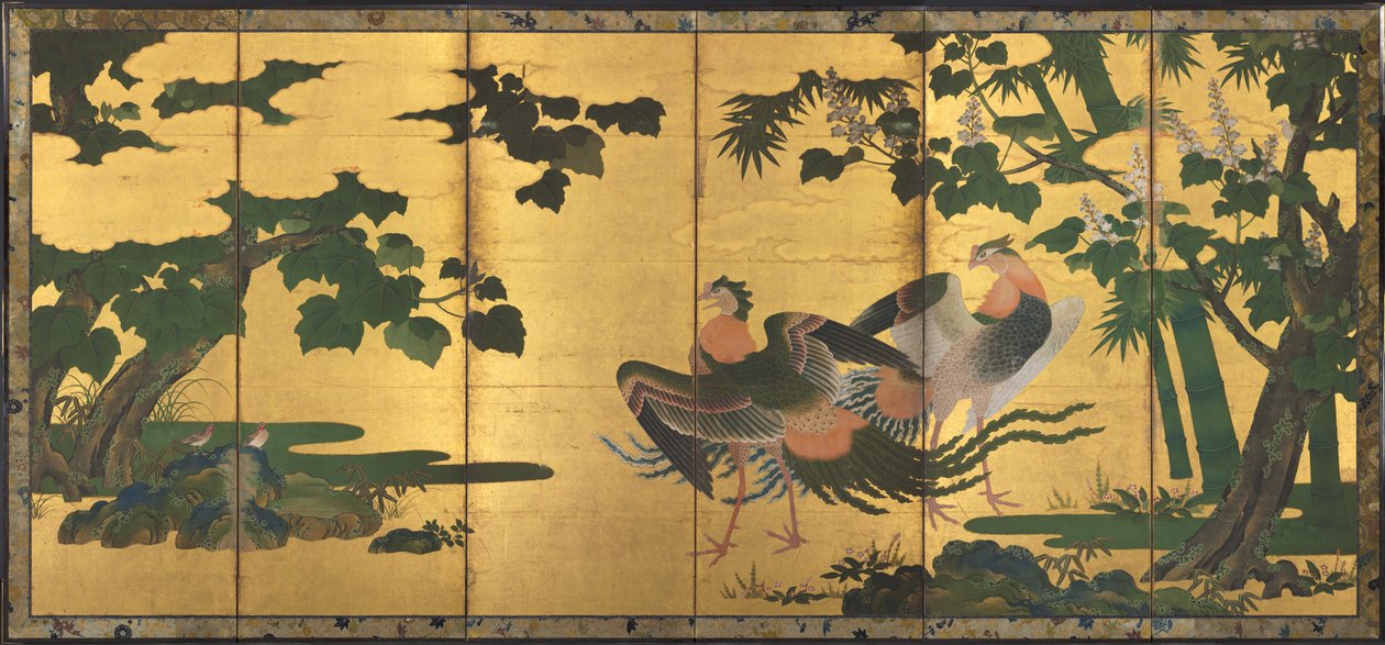 Pauwen en Feniksen, eind 1500s door Tosa Mitsuyoshi