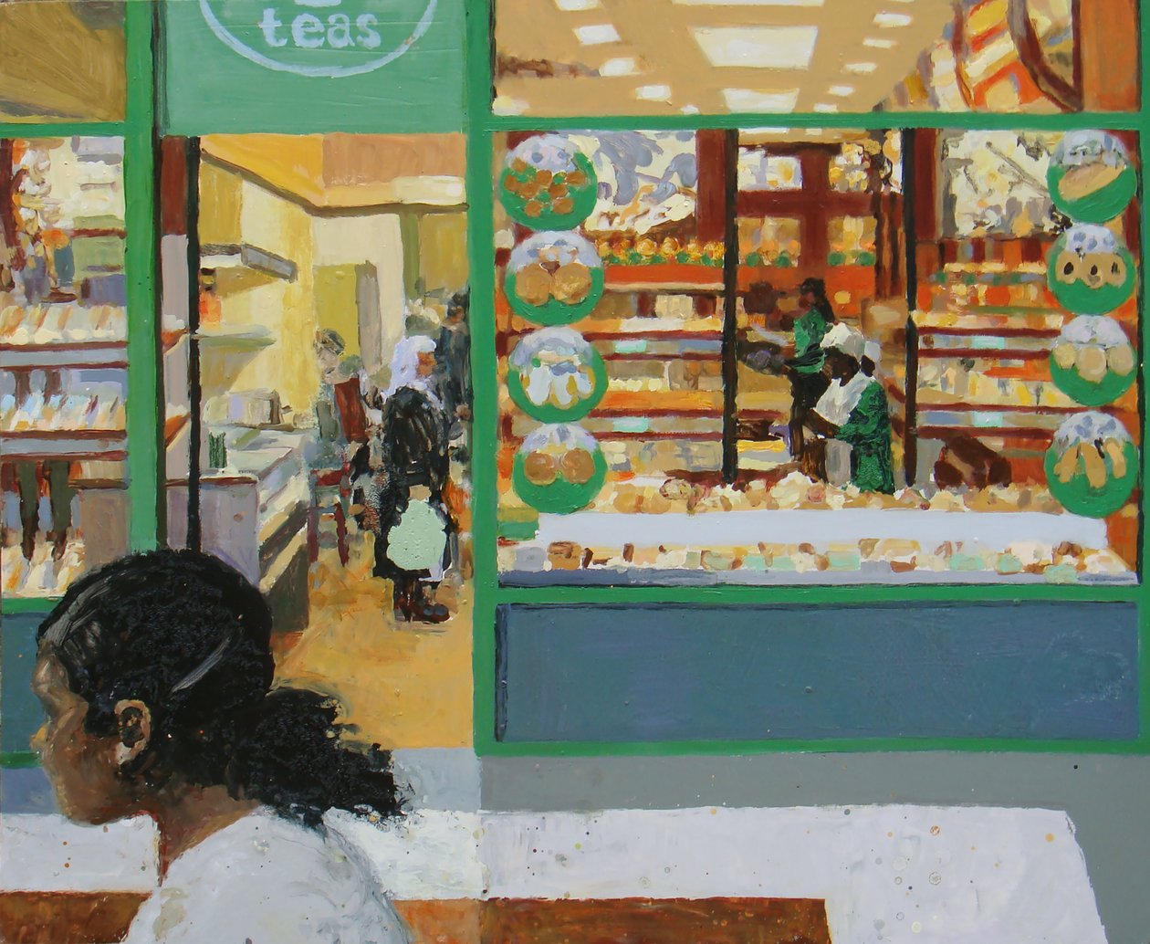Bakkerij, 2008 (olieverf op board) door Trevor Burgess
