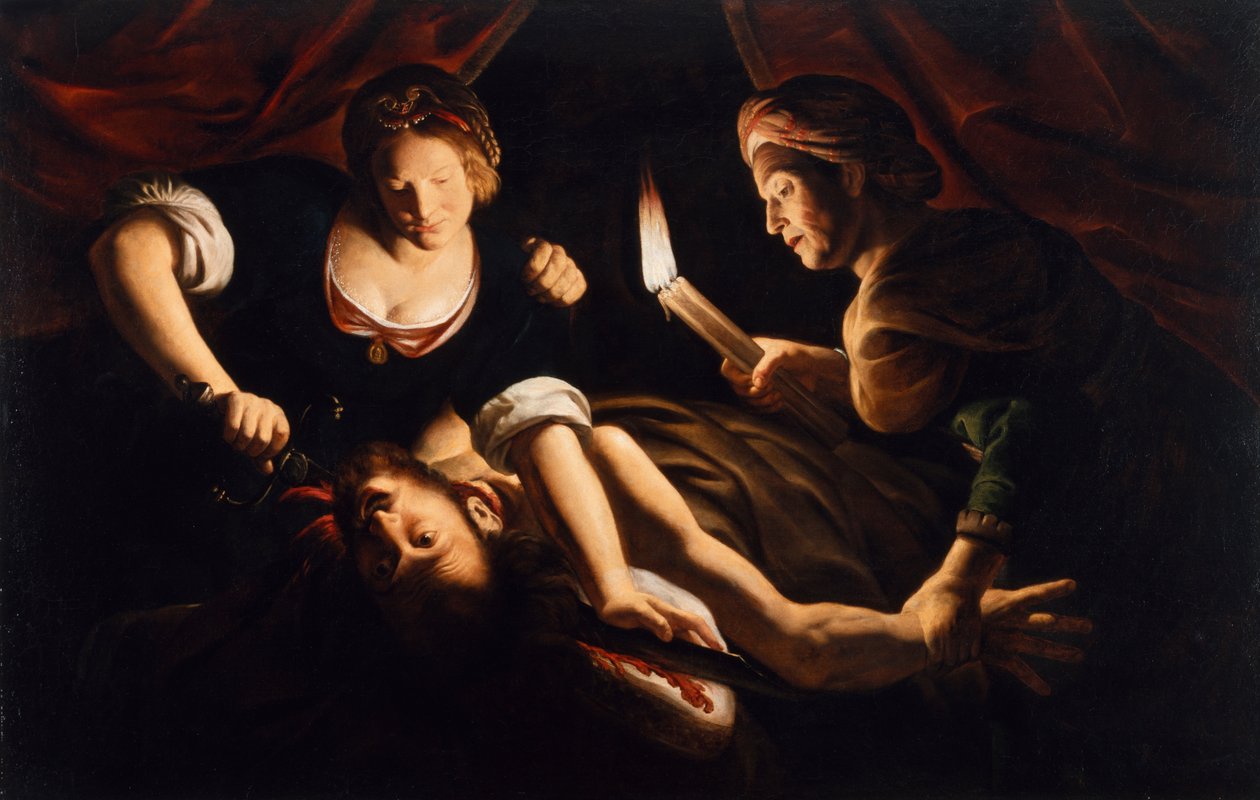 Judith snijdt het hoofd van Holofernes af door Trophime Bigot