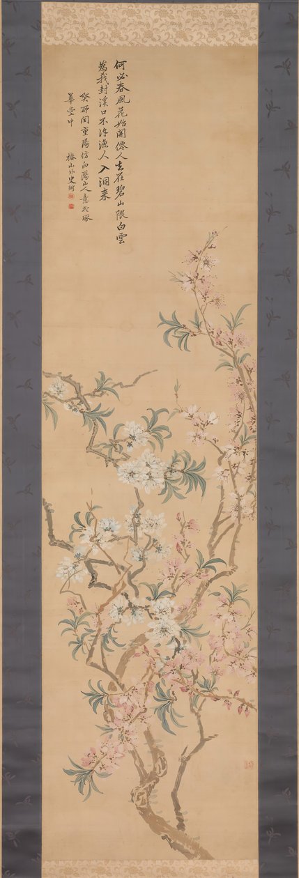 Rode en Witte Perzikbloesems door Tsubaki Chinzan
