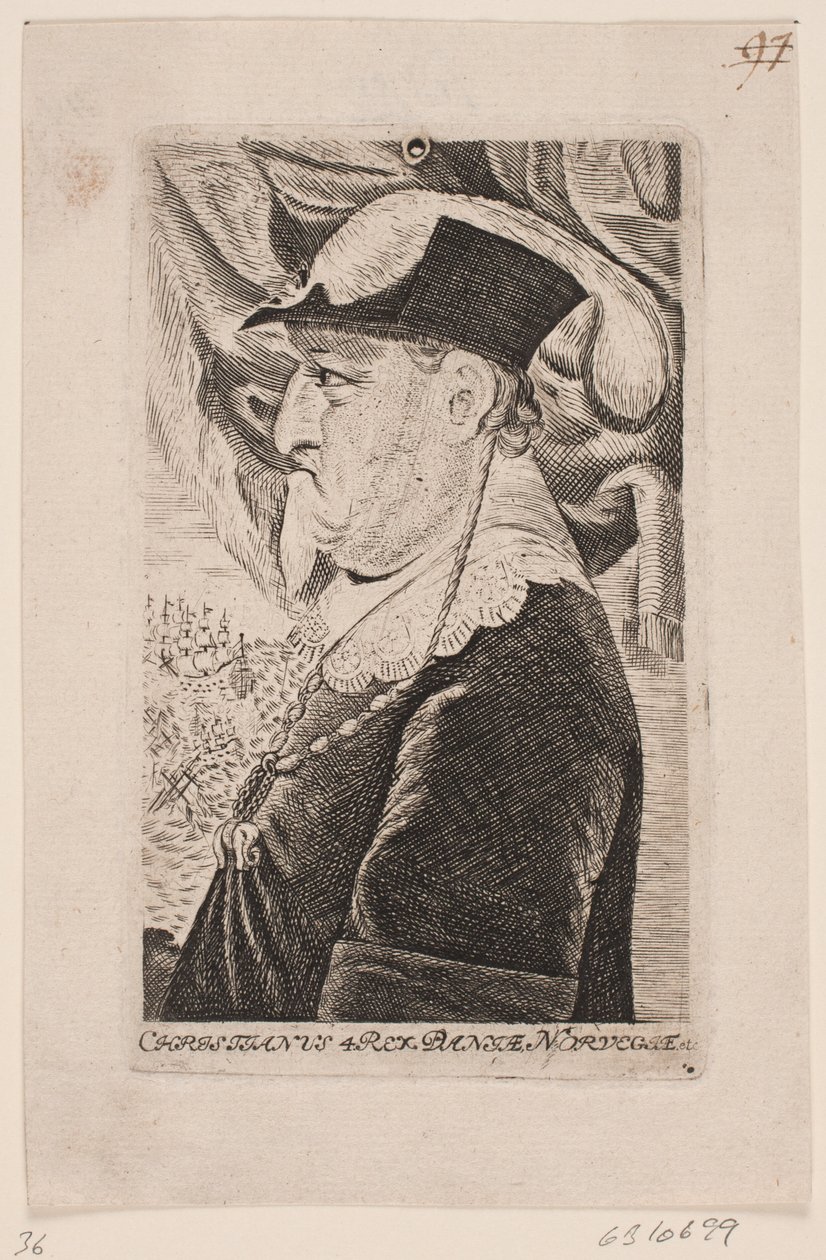 Christian IV als oude man. Profiel door Ubekendt