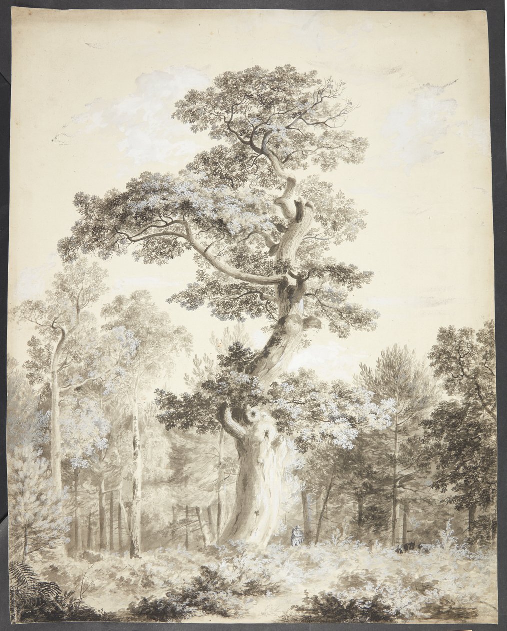 Landschap met grote boom en jager door Ubekendt