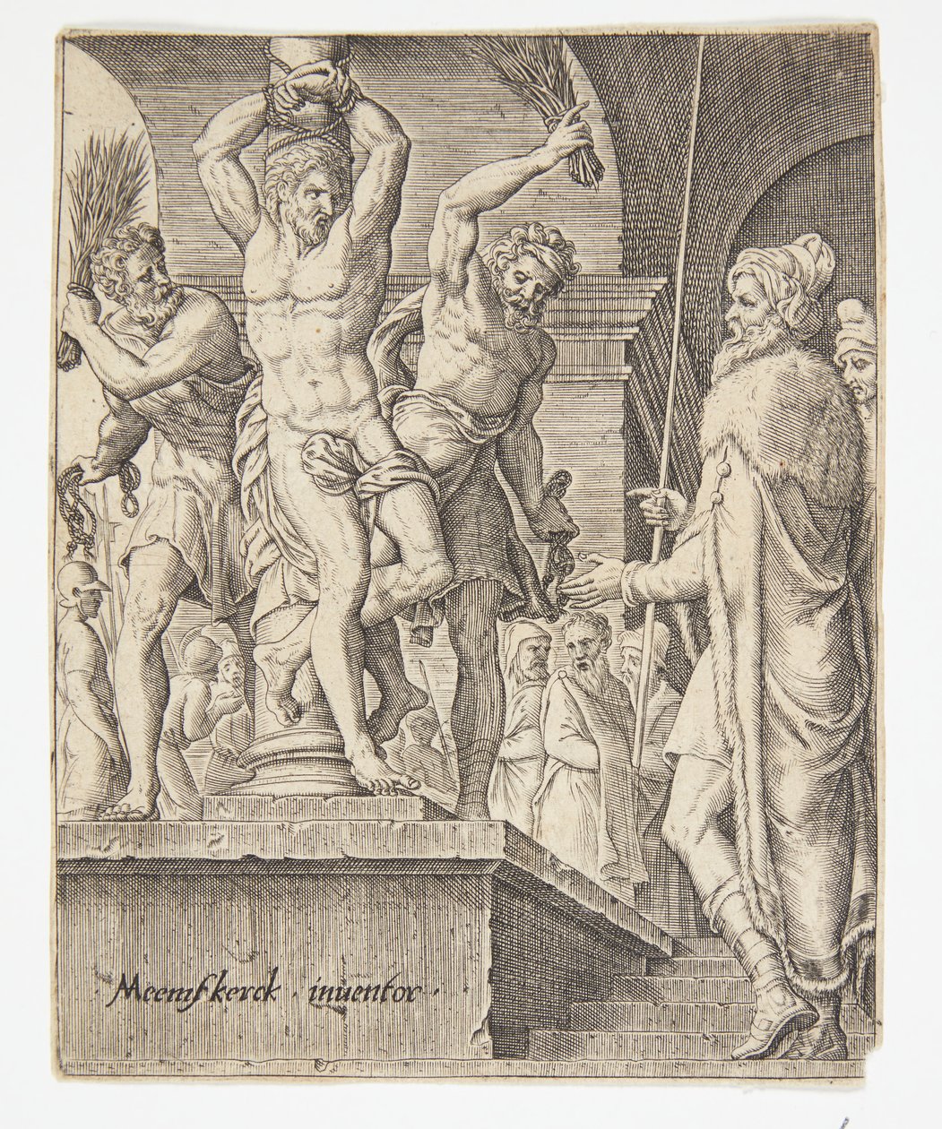 De geseling door Ubekendt efter Dirck Volckertsz. Coornhert efter Maarten van Heemskerck
