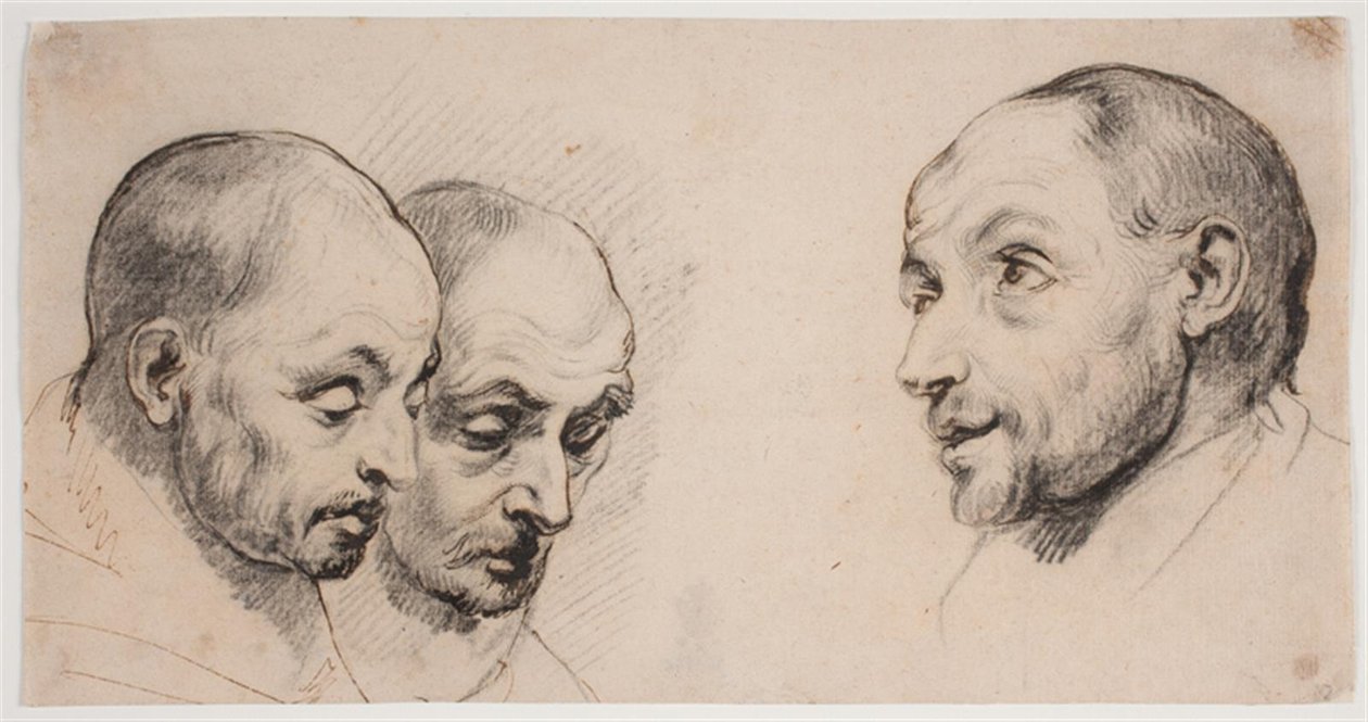 Drie mannenhoofden door Ubekendt kopist efter Anthony van Dyck