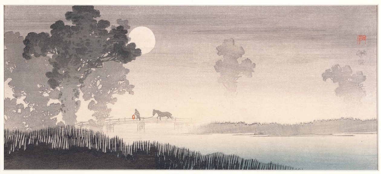Mistig maanlichtlandschap, 1895-1910 door Uehara Konen