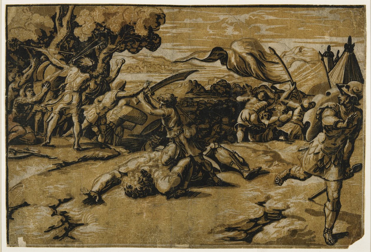 David doodt Goliath, c. 1518 door Ugo da Carpi
