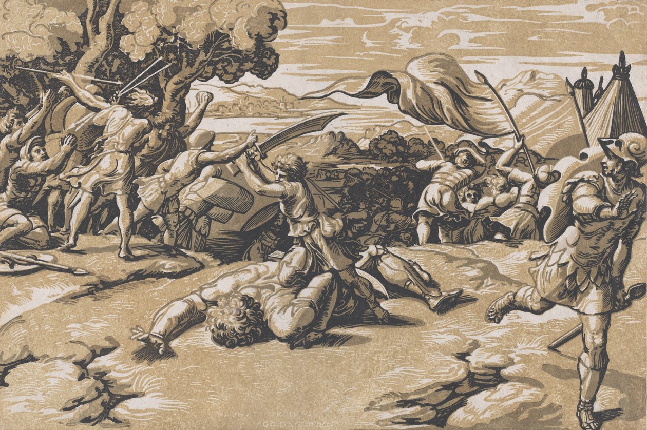 David en Goliath, ca. 1520-27 door Ugo da Carpi